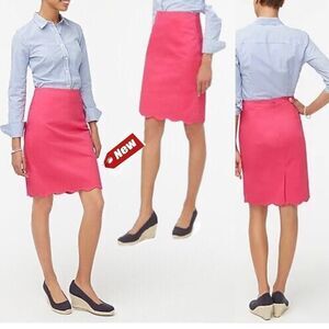 𝅺j. Crew hot fuchsia pink scalloped hem pencil skirt Sz 6 NWT